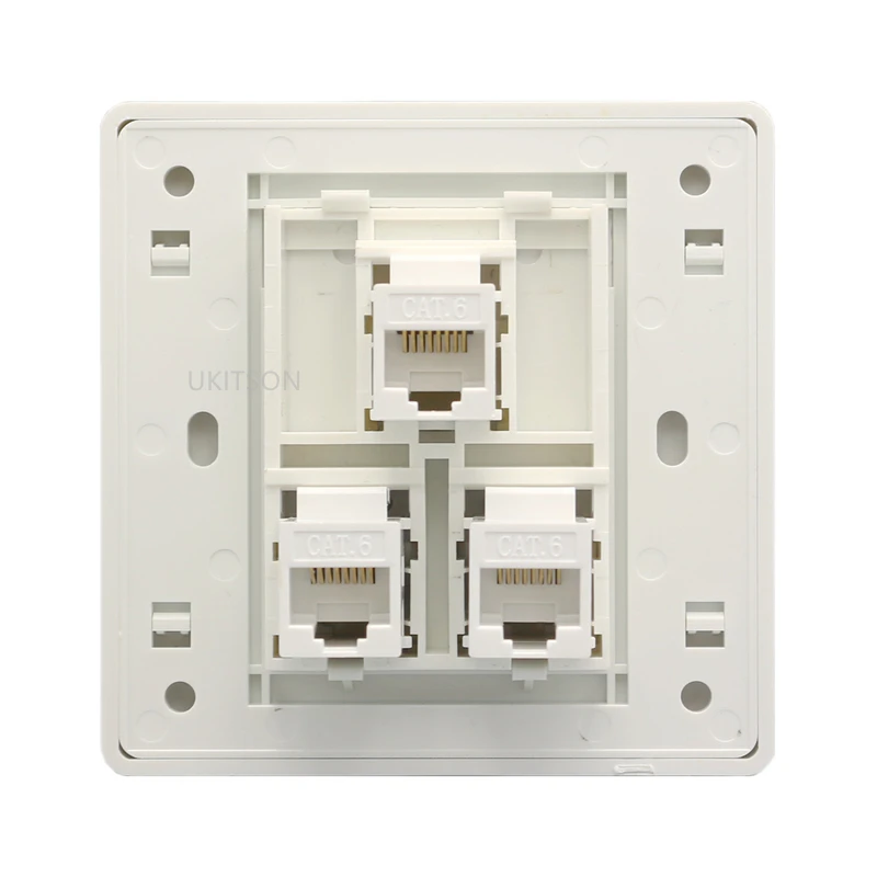 3 Ports Female CAT6 RJ45 Internet LAN Faceplate Network Socket 86x86mm Wall Panel For Office Homoe Computer Plug