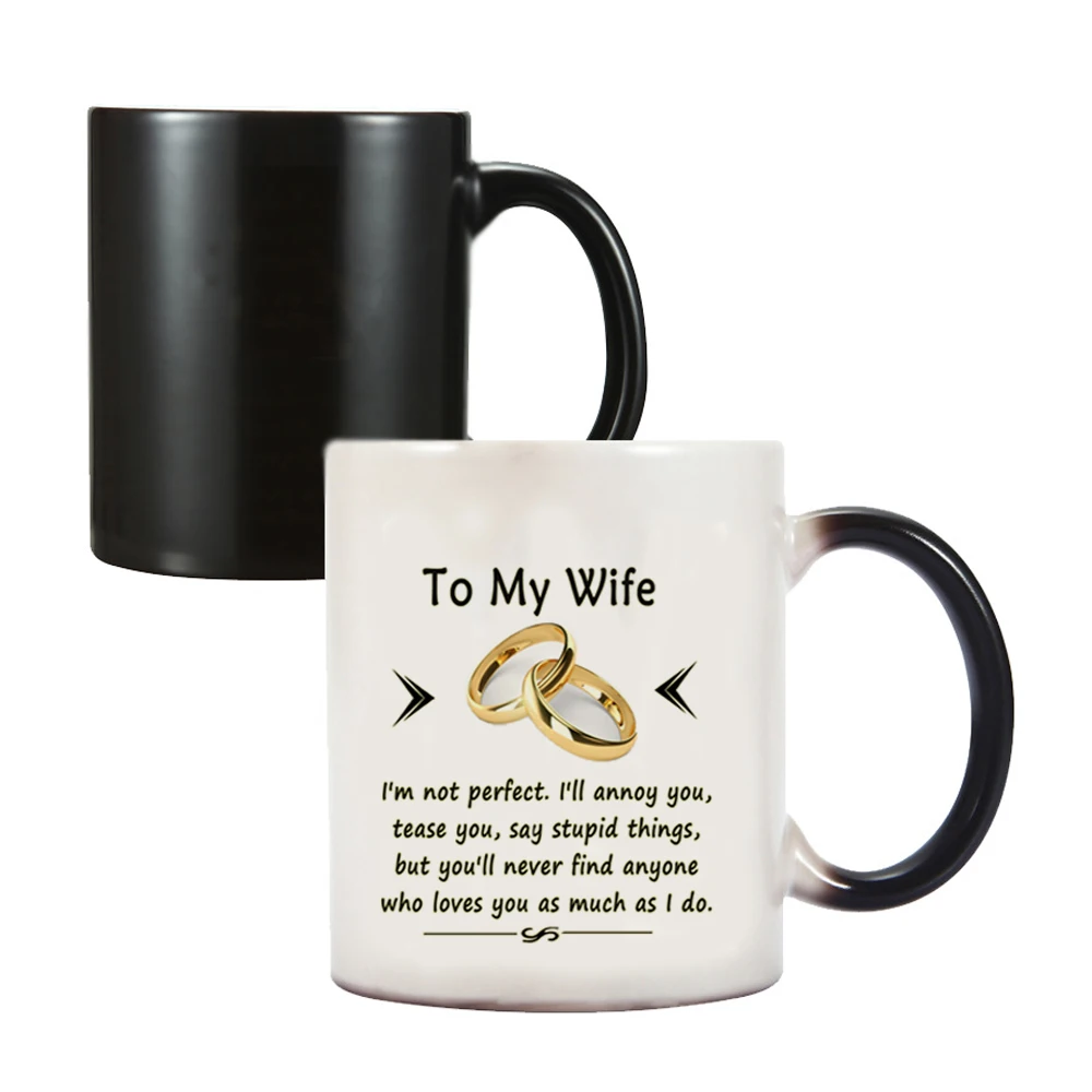 

To My Husband or Wife Wedding Anniversary Gift 350ml Ceramic Color Changing Magic Coffee Mugs and Cups