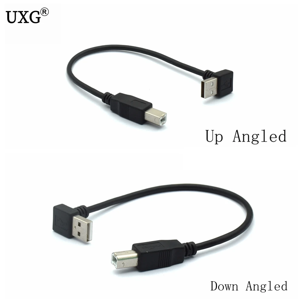 Cable USB 2,0 macho a tipo B para Escáner de impresora, Cable macho de 90 grados en ángulo, disco duro de 20cm