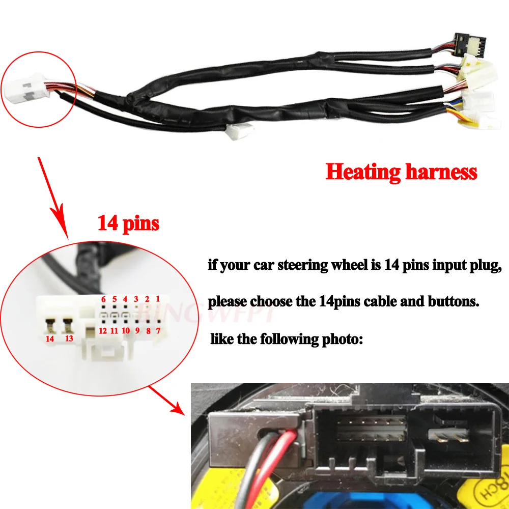 Heating harness (14pins) for Hyundai Elantra i30 MT Steering wheel buttons phone cruise controller car accessories