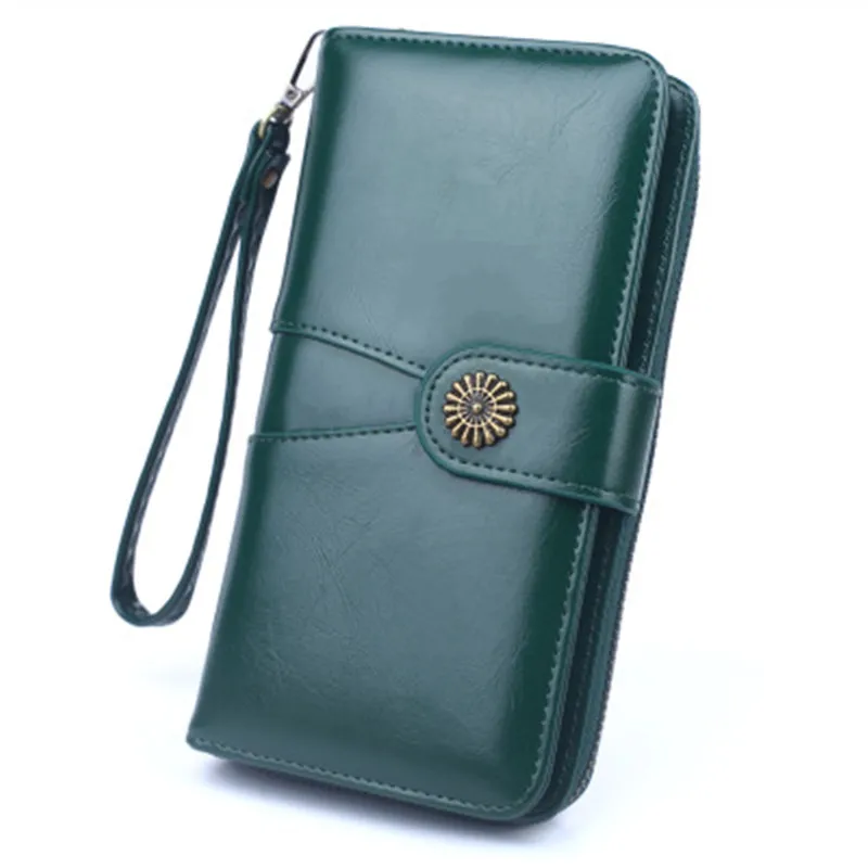 

2020 new mobile wallet women long oil wax leather wallet Large capacity splicing card holder Casual women wallets portfel damski