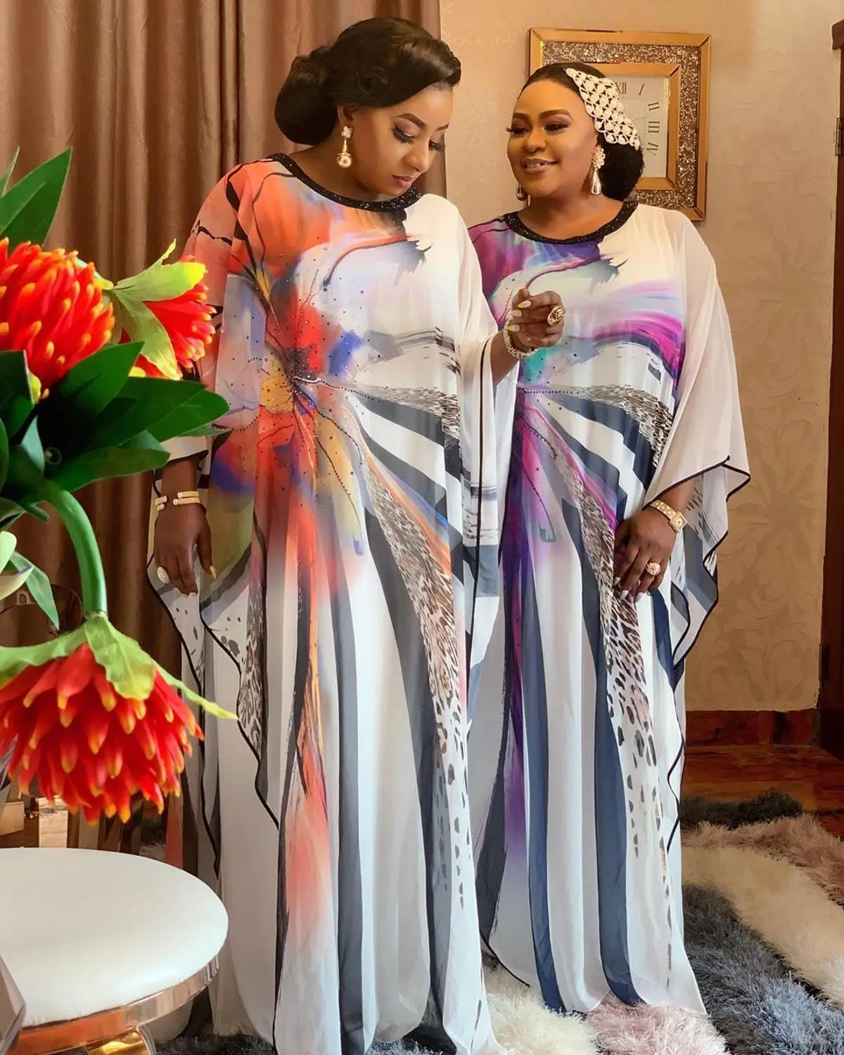 

Summer Loose Casual Style African Femme Long Maxi Dress New African Dresses For Women Batwing Sleeve Floral Print Party Dresses