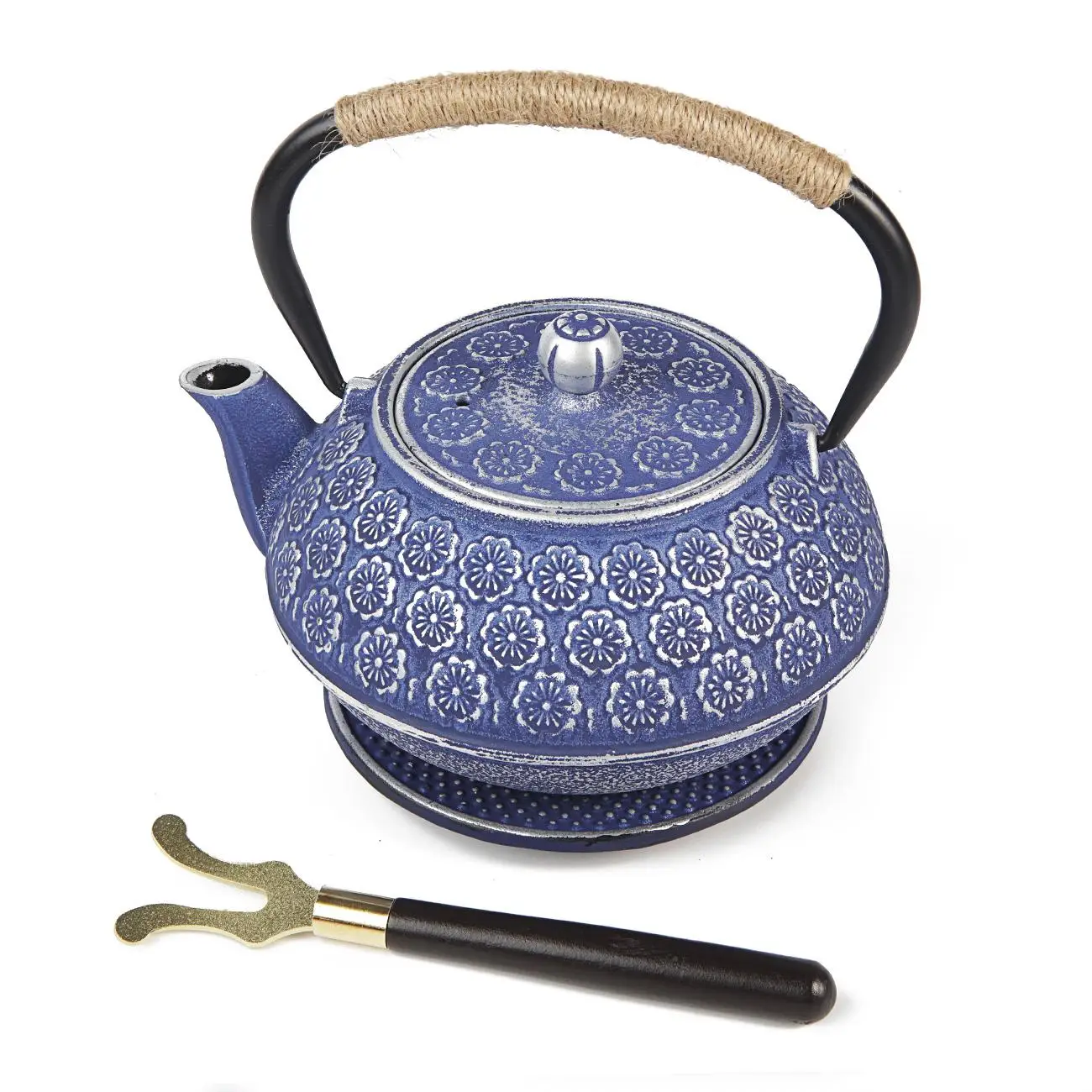 

950ml Japanese Cast Iron Teapot With Thickened Glass Enamel and Stainless Steel Infuser, With Trivet Wood Lid Holder