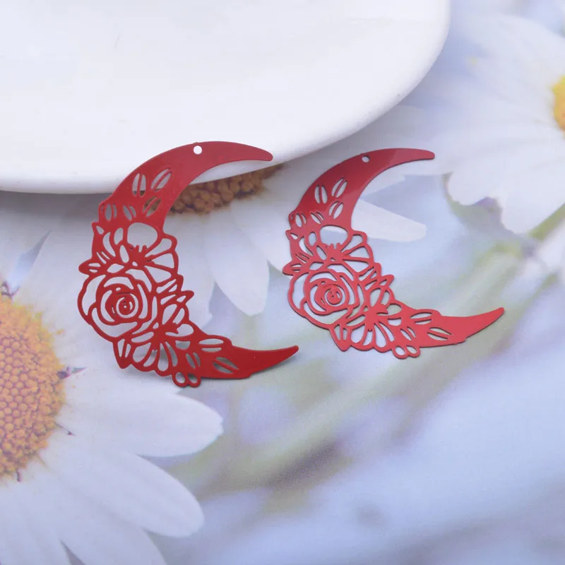 30 Stück AB6787 35*31mm Messing Bemalte Mond- und Blumenanhänger DIY Schmuck Ohrring-Zubehör – Detail 13