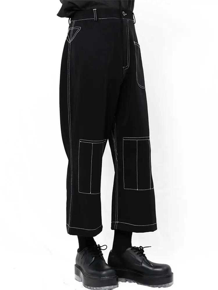 Men's Casual Pants Wide Leg Pants Straight Pants Spring And Autumn New Black Car Seam Geometric Design Loose Flared Pants