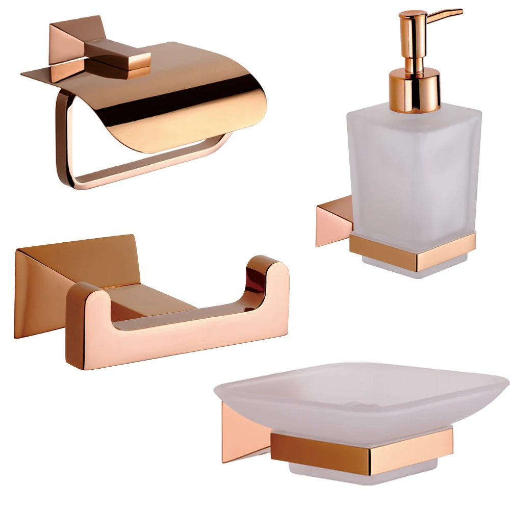 

Luxury Rose Gold Bathroom Accessory Mounts Brass Wall Mounted Liquid Soap Dispenser Paper Towel Holder Rack Bath HardwarCD