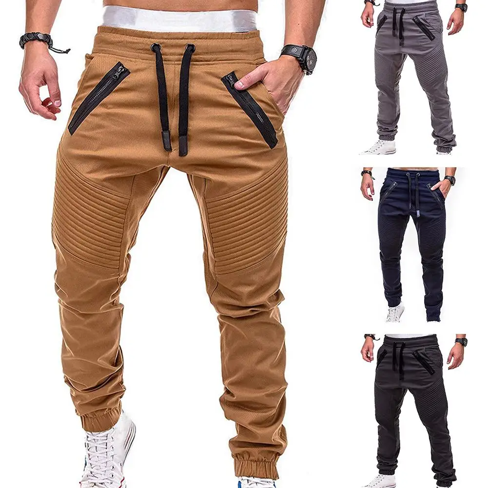 HOT SALES!!! New Arrival Men Fashion Drawstring Zip Strips Pockets Ankle Tied Long Pants Sports Trousers Wholesale Dropshipping