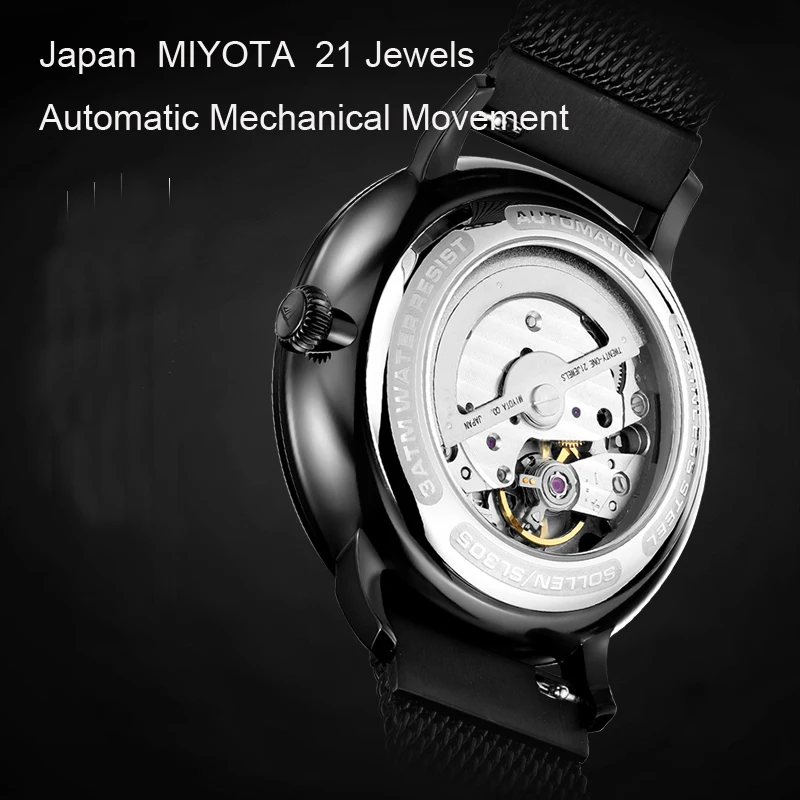 Switzerland SOLLEN Luxury Brand Japan MIYOTA Automatic Mechanical Men Watches Sapphire Waterproof Luminous Skeleton Clock SL305X