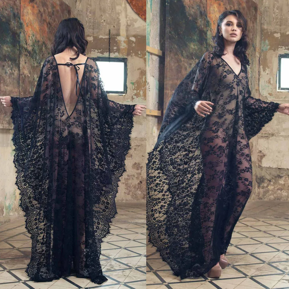 Pregnancy Tulle Long Robe Loose Lace Dress Solid White Black Maxi For Photo Shoot Maternity Sexy V-Neck Dresses For Baby Showers