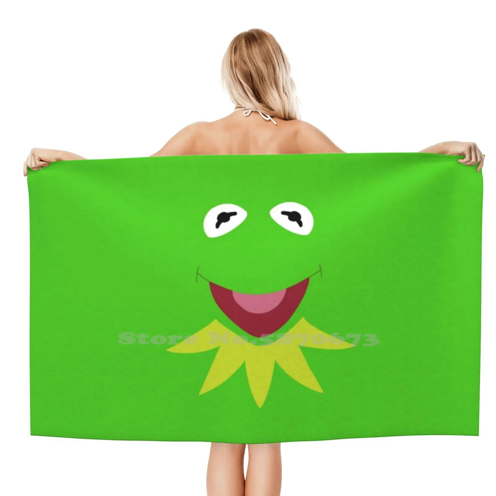 Kermit Print Washcloth Beach Towel Travel The Frog The Show Puppet Cartoon Cute Geek Nerd Film Movie Jim Henson Frog Amphibian