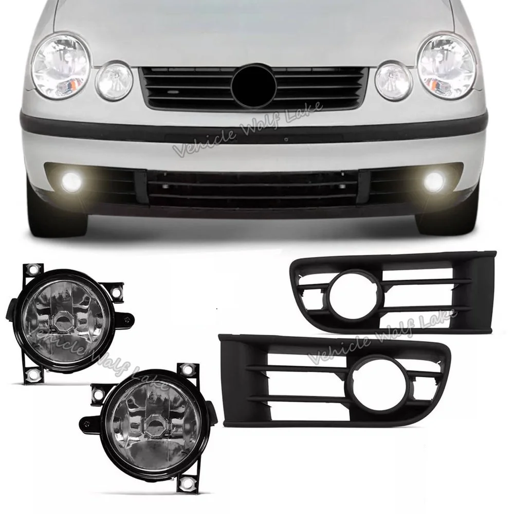 Font Halogen Fog Light Lamp + Grille Cover For VW Polo 9N 3 5 Door Hatchback 2001 2002 2003 2004 2005 Car-styling