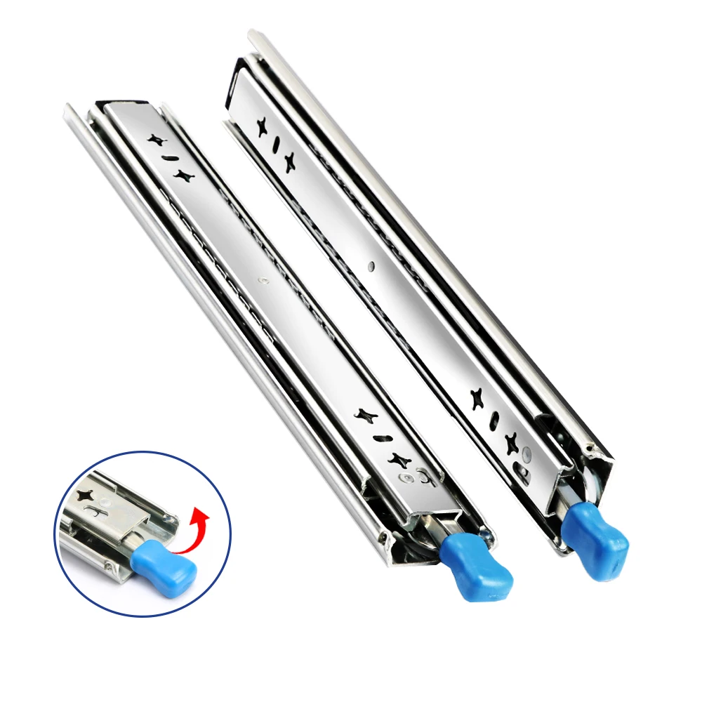 Home Vehicle Drawer Slide Rail Heavy Duty 53mm Wide Safety Lock 120KG Capacity 264lbs Ball Bearing Three Fold Full Extension