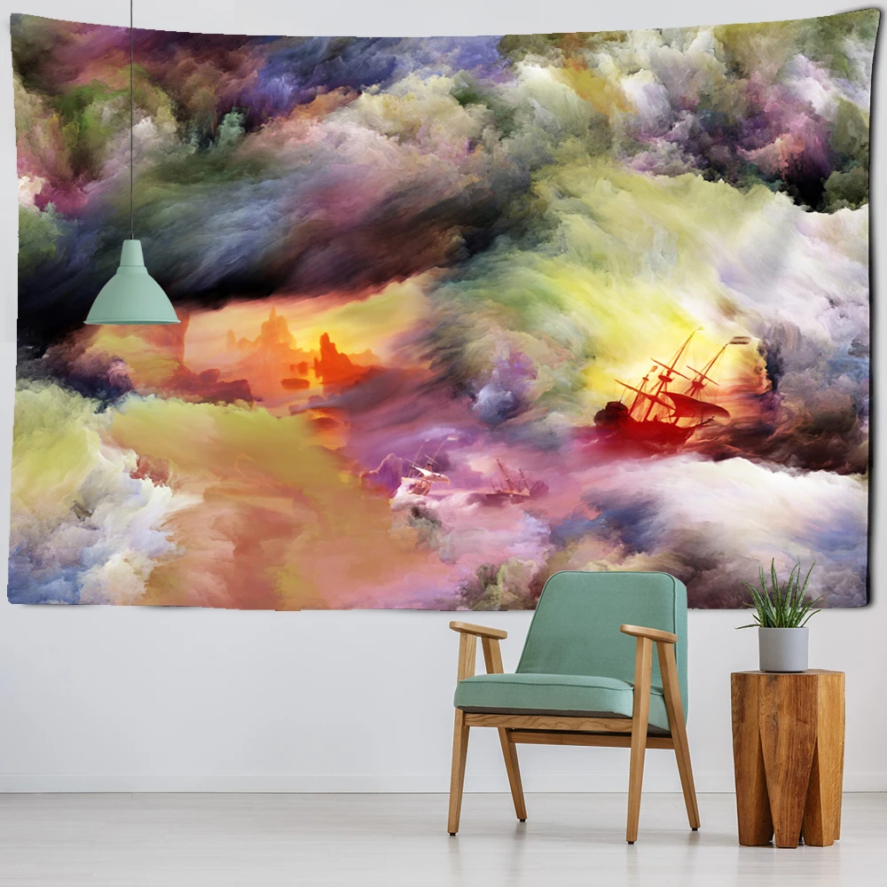 Sailing In The Clouds Mirage Tapestry Colorful Clouds Celestial Hippie Carpets Dorm Decor Psychedelic Witchcraft Wall Hanging