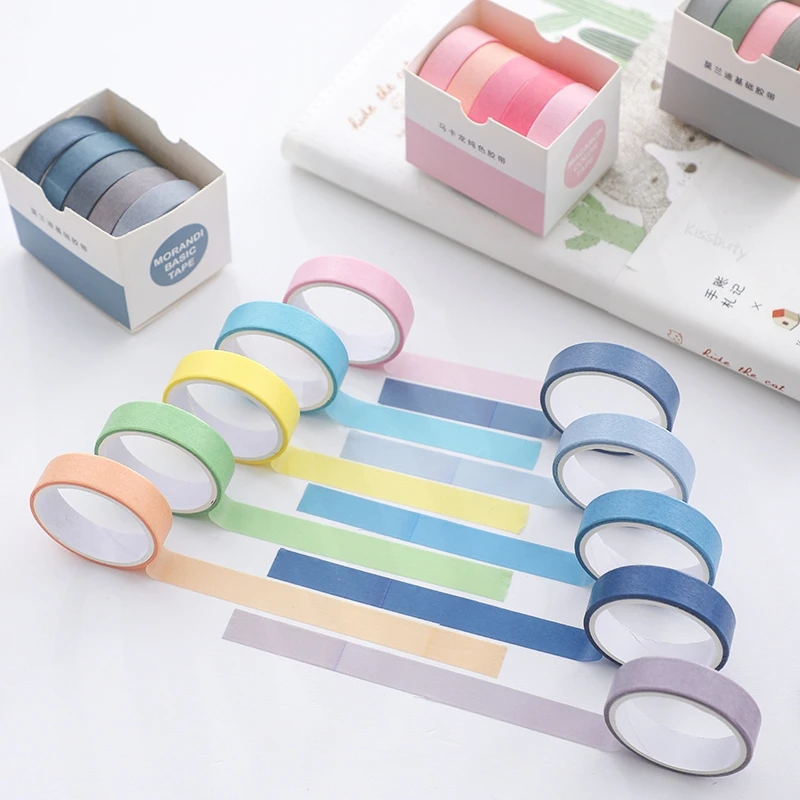 5 Rolls/Set Kawaii Morandi Solid Color Washi Tape Set Decorative Masking Tape Scrapbooking Adhesive Tape School Stationery