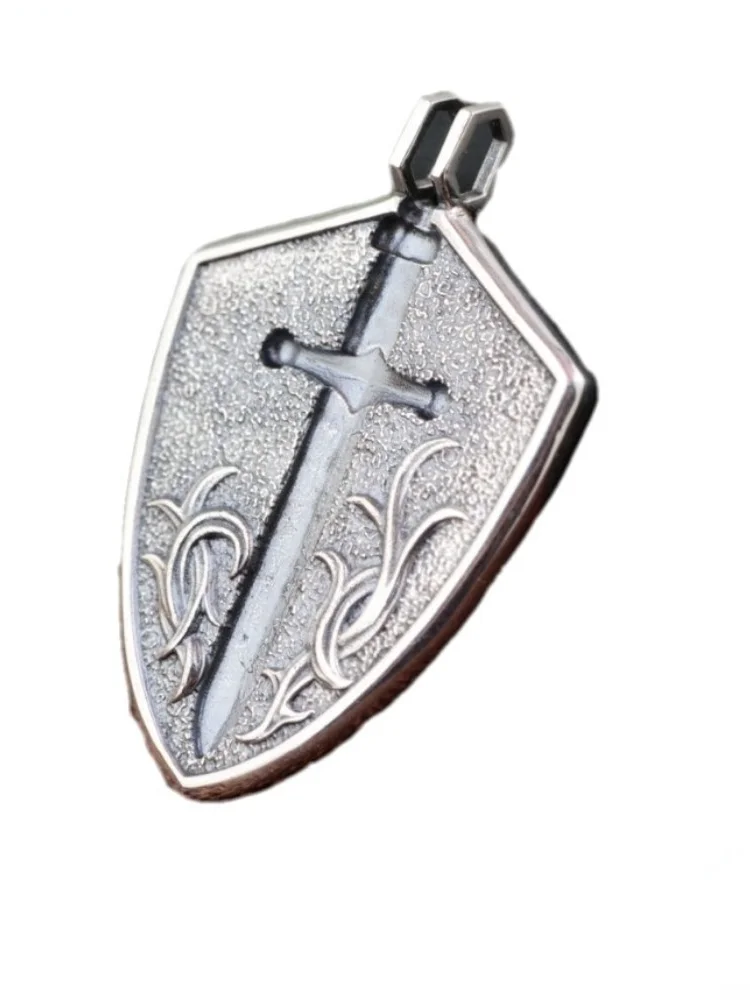 

S925 Sterling Silver Pendant For Men And Women Thai Silver Retro Craft Men's Fashion Sword Shield Shape Men's Pendant