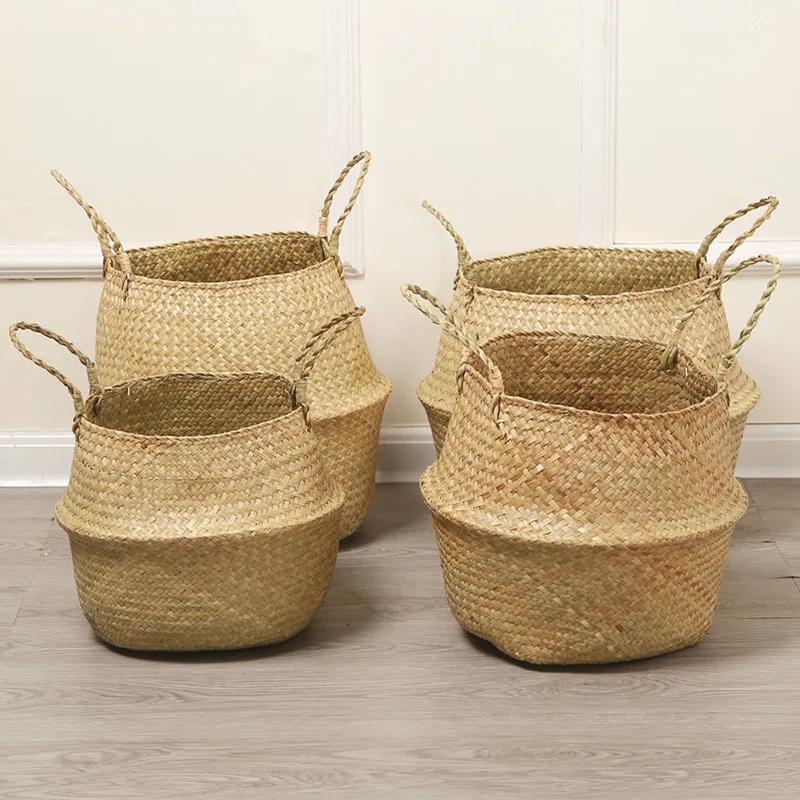 New Arrival Seagrass Wickerwork Basket Rattan Hanging Flower Pot Dirty Laundry Hamper Storage Basket Free Shipping