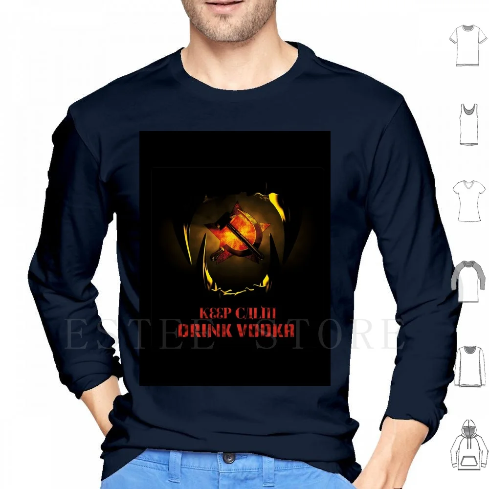 Keep Calm Drink Vodka sudaderas con capucha de manga larga Hoz de martillo mantener la calma bebida Vodka ruso soviético Rusia dientes de monstruo