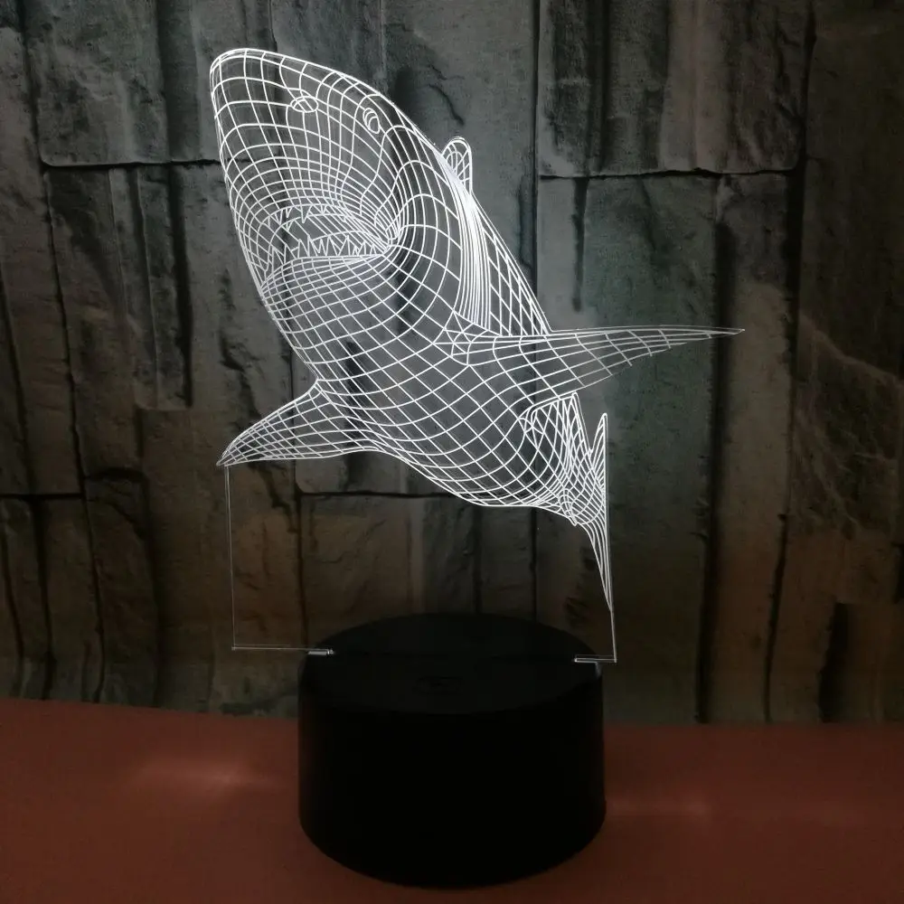 

Цвет сменный светодиодный 3D Иллюзия визуальный ночной Светильник Спальня украшения светильник Новинка светодиодные настольные лампы для детей подарок Акула Рыба