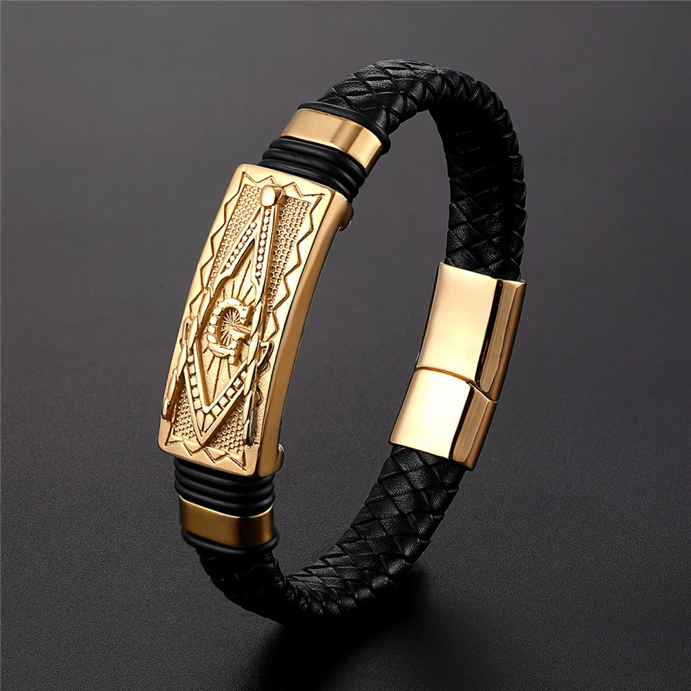 Fashion Genuine Leather Bracelet Gold Color Easy Hook Totem/Geometric Pattern Luxury Jewelry For Birthday Blessing Gift Pulseira