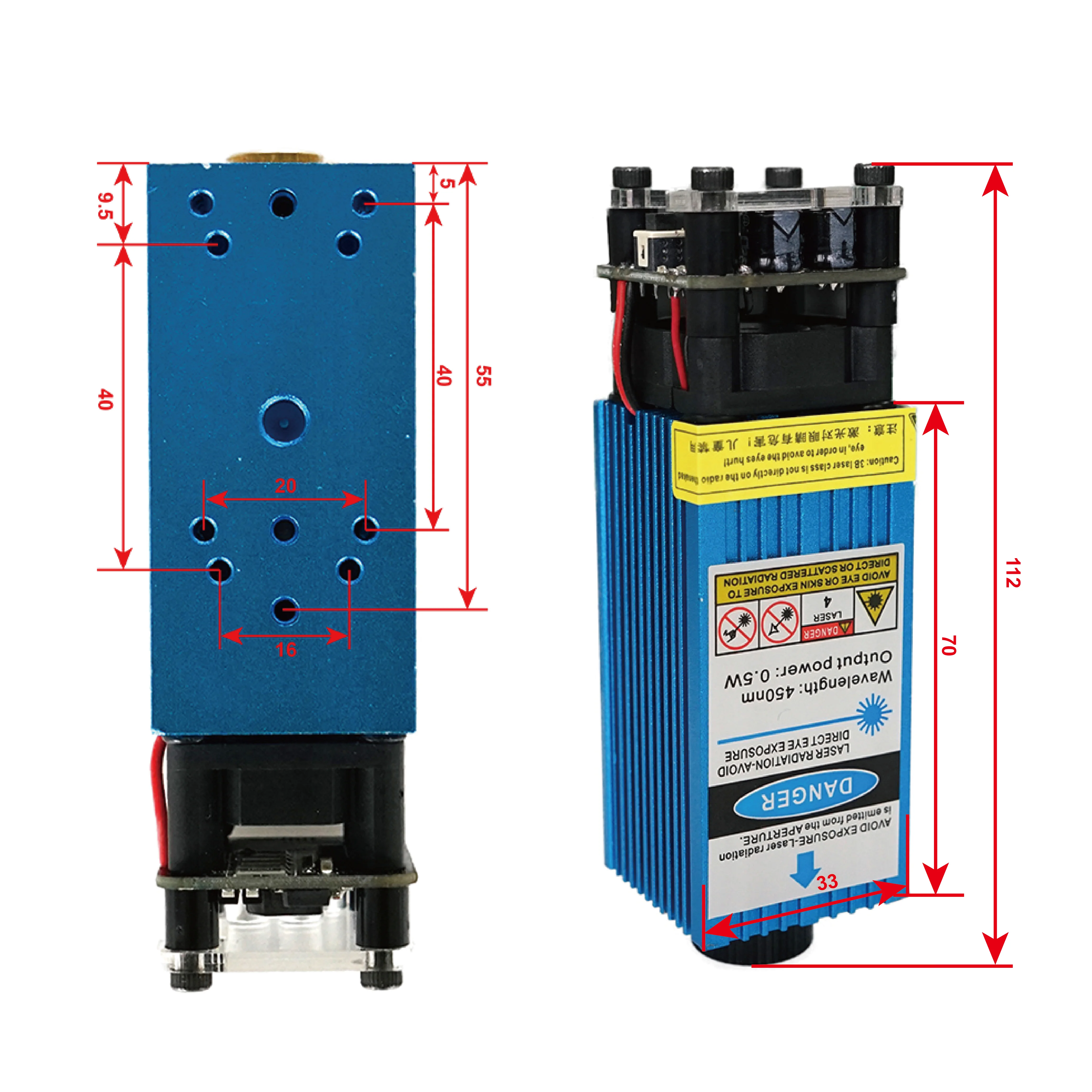 Modulo laser 2.5W/3.5W.5.5W 450nm 33mm regola la messa a fuoco blu incisione Laser e taglio occhiali a diodi Laser a controllo TTL/PWM