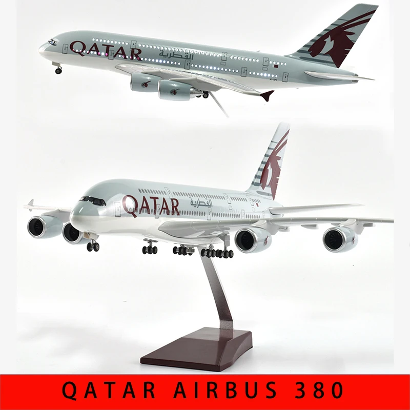 JASON TUTU 46cm Airplane Model Aircraft Qatar Airbus A380 1/160 Scale Diecast Resin Light and Wheel Plane Gift Collection