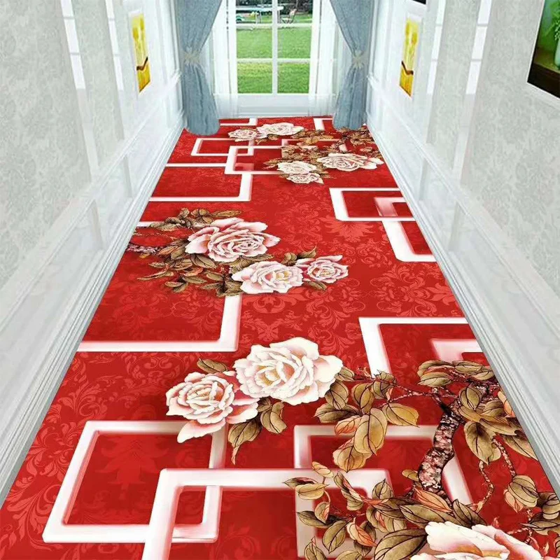 Chinese Style Red Corridor Carpet Long Hallway Carpet for Home Hotel Decor Wedding Party Floor Mat Stair Carpet Aisle Runner Rug