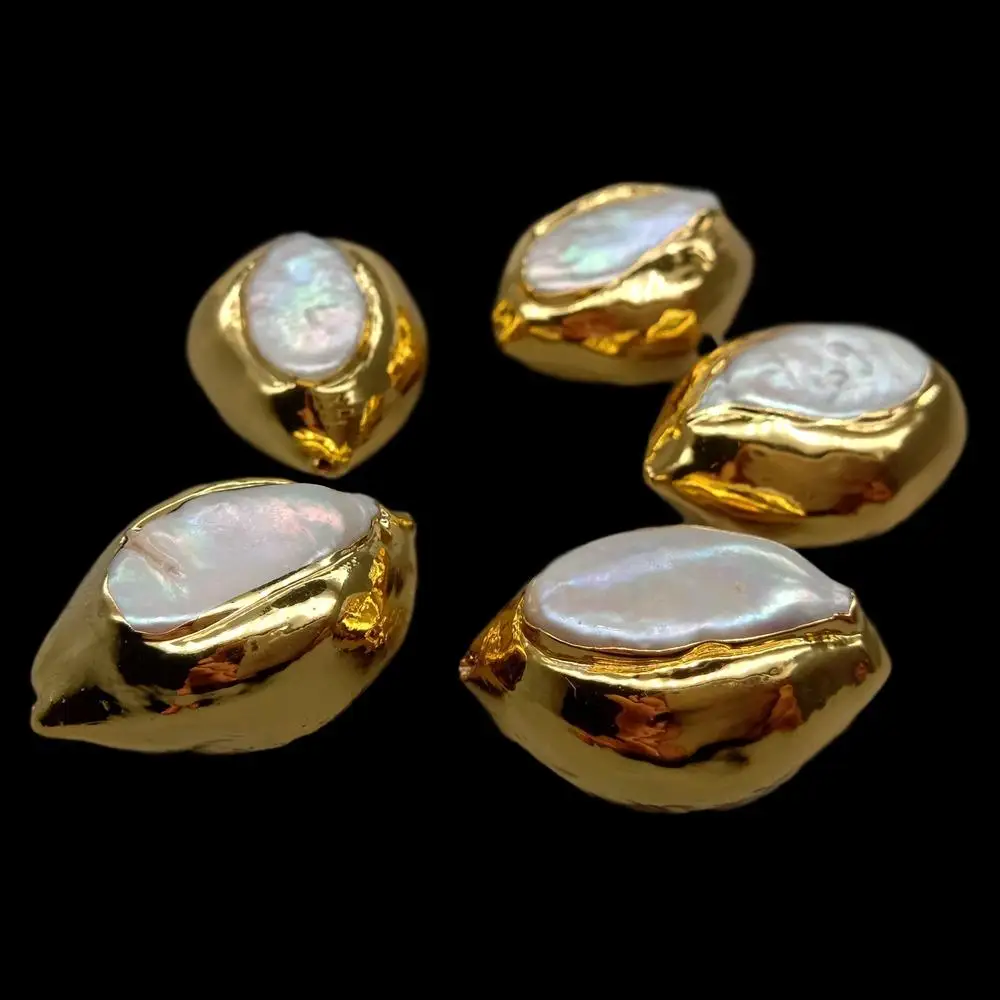 10 Pcs Cultured White Keshi Pearl Metal Plated Spacer Loose Bead Jewelry Finding