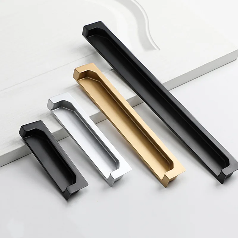 Black Slotting Sliding Door Handle Gold Modern European Style Concealed Button Closet Drawer Handle Furniture Hardware