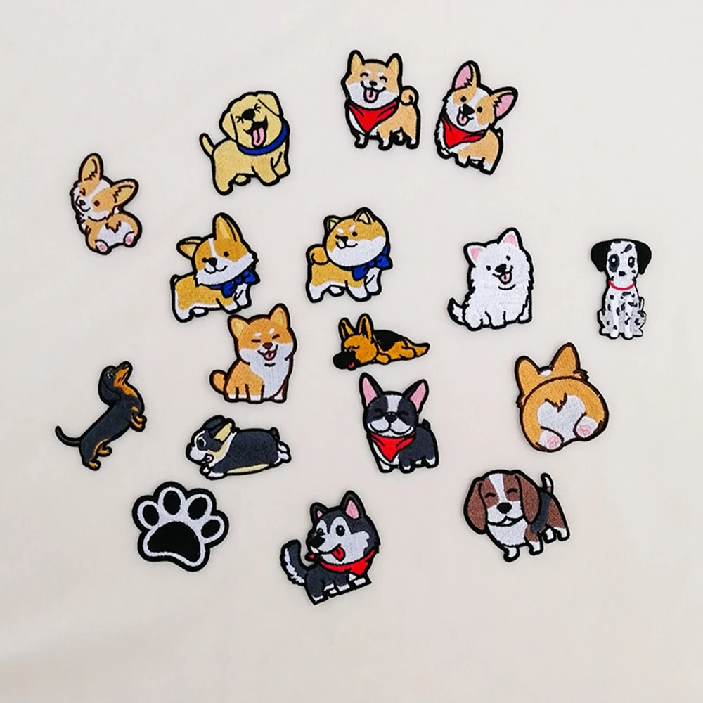 Corgi Dachshund Husky Patch Embroidery Patches For Clothing Cute Dog Animal Iron-On Patches On Clothes 17style