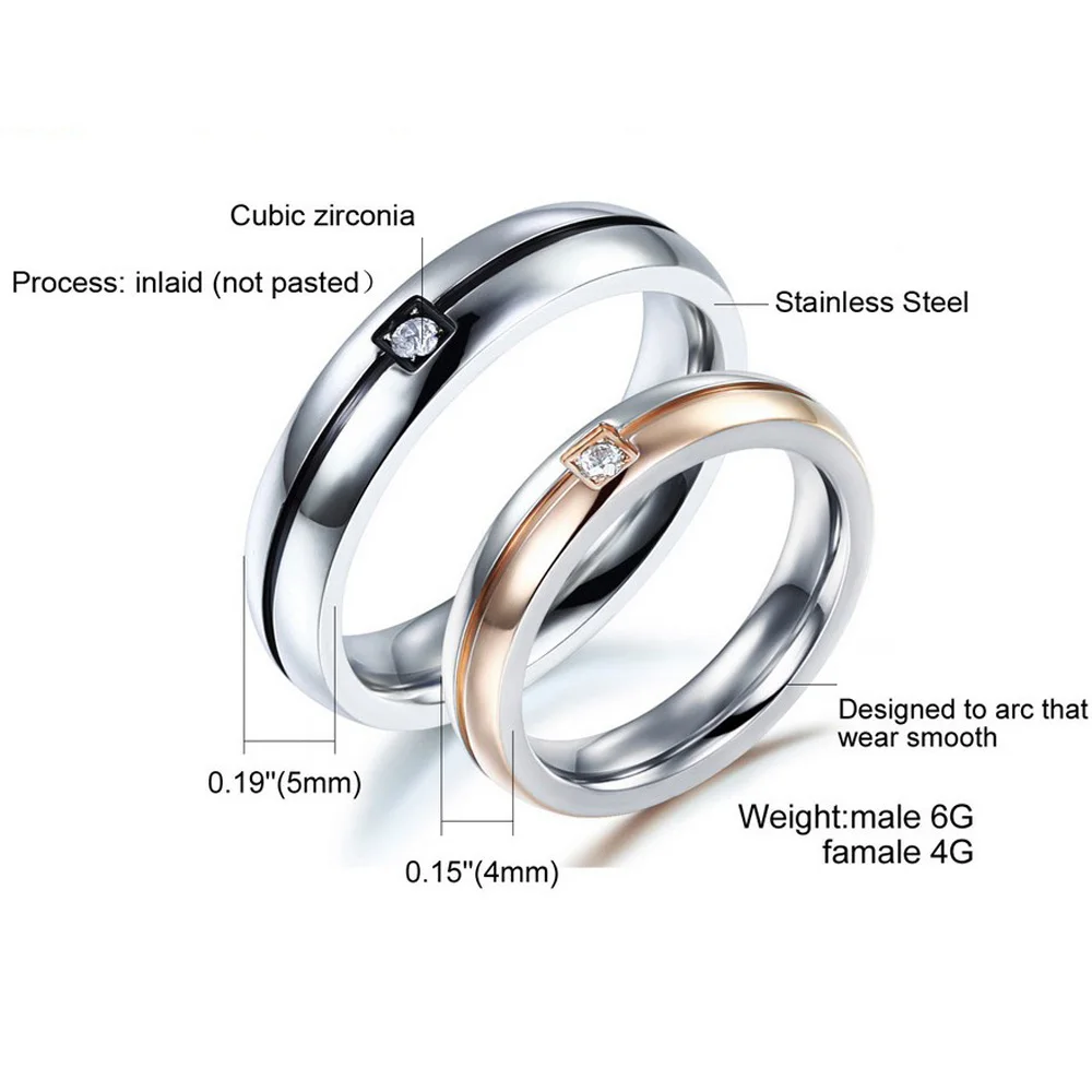 New Fashion Stainless steel Zircon Couple Rings for Women Men Wedding Engagement CZ Ring Unique jewelry