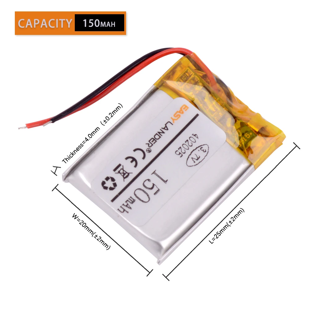 3.7V 302025 140mah 402025 150mah 502025 180mah 602025 250mah 702025 300mah Lithium Polymer Battery For video recorder Registrar