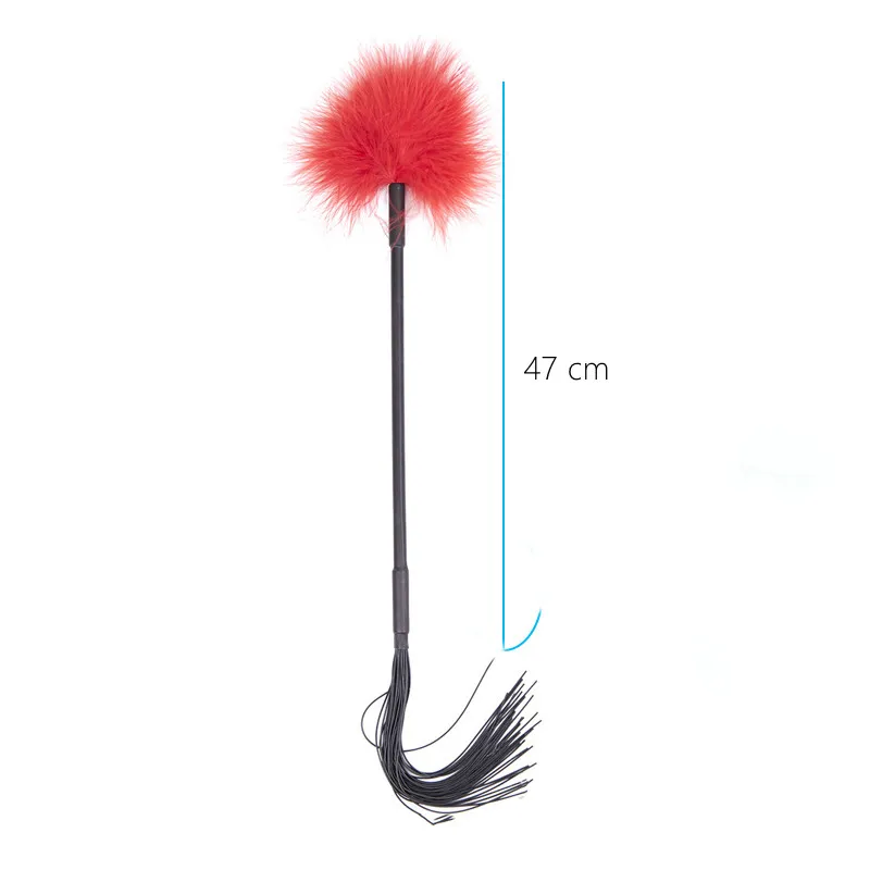 Flirt Tickle Erotic Feather with Fetish Punish Leather Spank Whip for Men Women Sex Blindfolded Stimulation Teasing Stick Toys