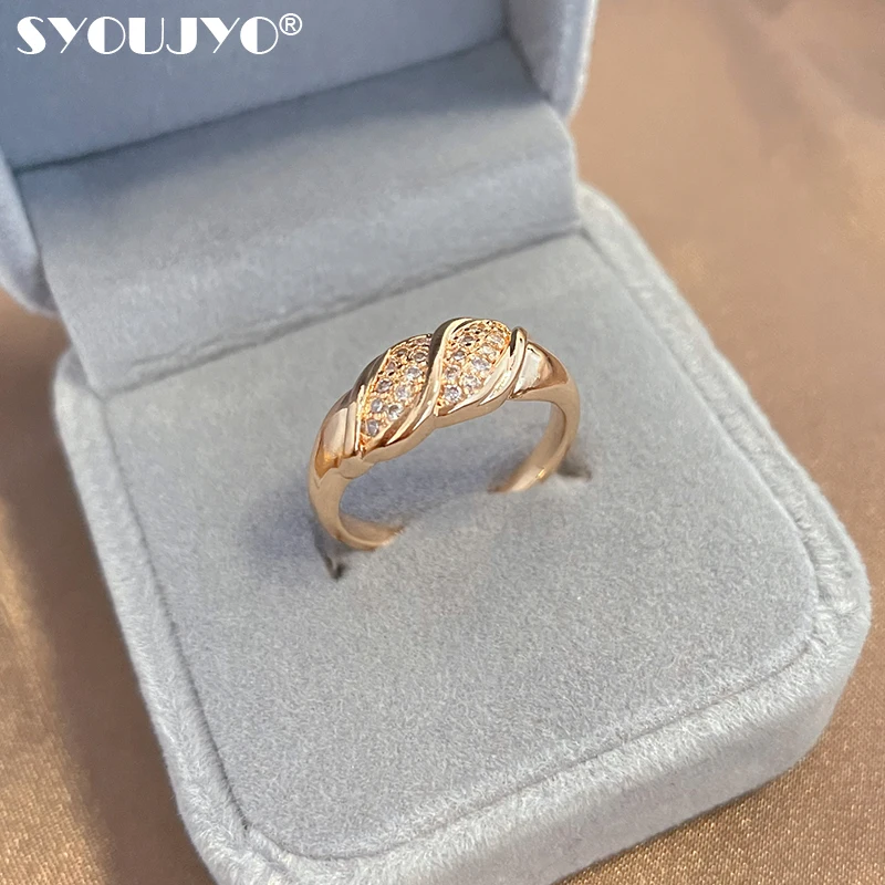 SYOUJYO Romantic Natural Zircon Women's Ring 585 Rose Gold Top Quality Daily OL Crystal Jewelry Gifts Easy Matching Rings