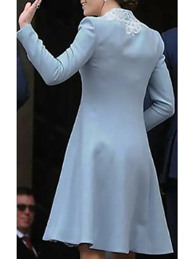 Robe pour mère De la mariée, bleu ciel, col en V, courte, en dentelle, manches appliquées, Robe De soirée De Mariage, 2023