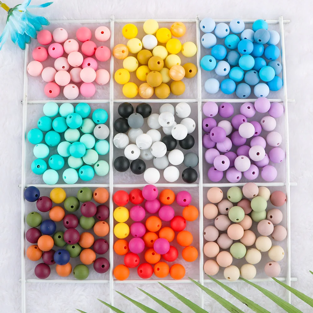 Kovict 50Pcs Silicone Beads 9/12/15mm Round Pearl Silicone Beads For Jewelry Making DIY Bracelet Necklace Jewelry Accessories