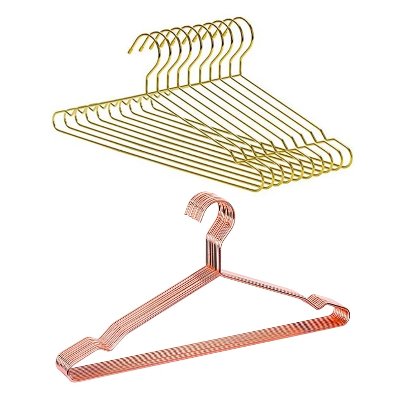 10Pcs Gold Metal Clothes Shirts Hanger with Heavy Duty Strong Coats Hanger, Suit Hanger Gold Rose Gold