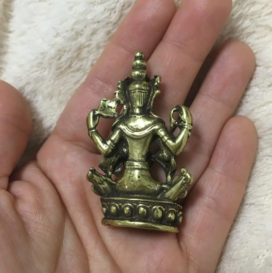 Copper Statue TIbet Buddhism Miao Silver 4 Arms Chenrezig Buddha Avalokiteshvara Statue