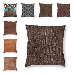 Brown Crocodile Leather Style Cushion Cover 3D Print Vintage Textures Throw Pillow Case for Living Room Pillowcase Home Decor