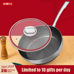 AIWILL 316 Stainless Steel Frying Pan/Wok healthy non-stick general use for gas and induction cooker deepened quality gift 26cm