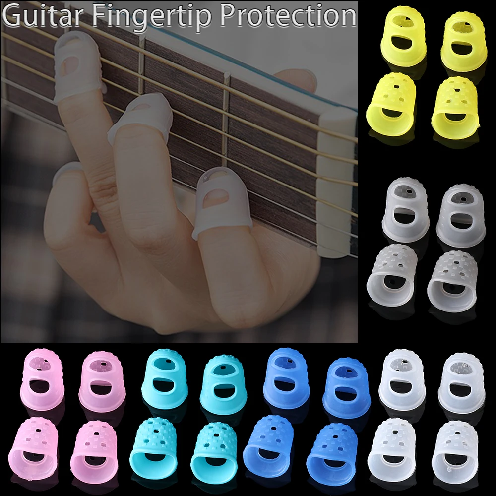 Protectores de dedos de silicona para guitarra, protección antideslizante para la yema del dedo, accesorio para ukelele, 4 piezas