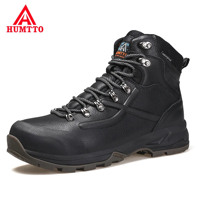 HUMTTO-botas impermeables de cuero para hombre, zapatos de seguridad para el trabajo, con plataforma, de goma, para senderismo, de diseñador, para