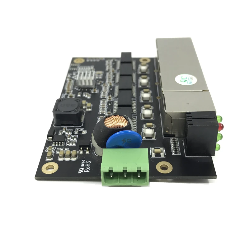 Modul Sakelar Ethernet Industri 5 Port Tidak Dikelola 100/1000Mbps Papan PCBA OEM Port Penginderaan Otomatis 9V ~ 48V Motherboard OEM