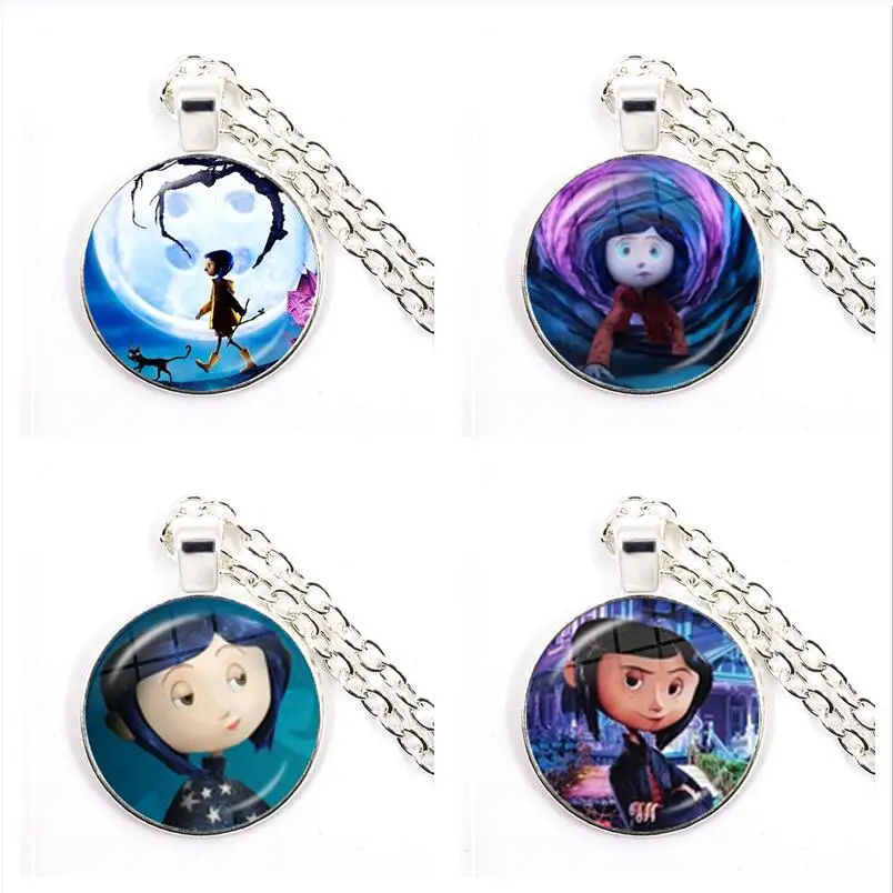 Horror Movie Coraline Necklace Cartoon Photo Glass Dome Tibet Round Chain Pendant Necklace For Women Men Jewelry Gift