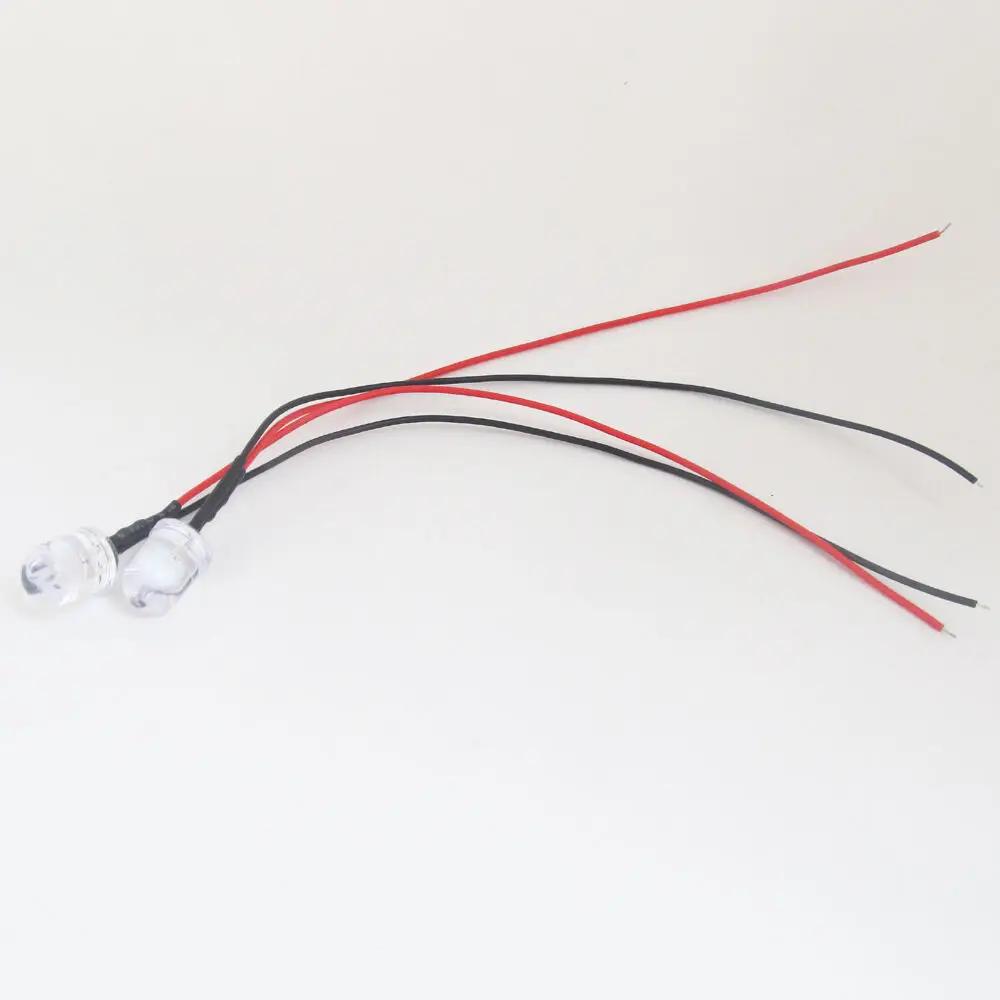 LED transparente de 3mm, en rojo/amarillo/azul/verde con cable de 10cm con resistencia, 10 Uds.