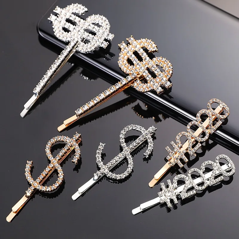 Fashion Rhinestone Letter Hairpins Women Hair Clips Pins Hairclip Accessories For Girls Barrettes Hairgrip Headdress Headwear