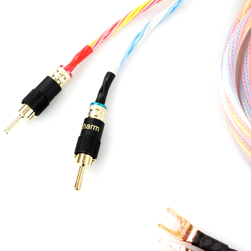 One Pair  HIFI Silver-plated Speaker Cable Hi-end 4N OFC Speaker Wire For Hi-fi Systems Y Plug Banana Head Speaker Cable