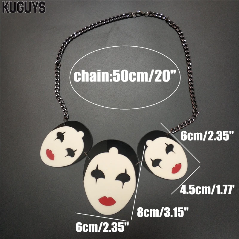 KUGUYS Joker Clown Pendant Necklace for Women Black Chain Acrylic Fashion Jewelry Halloween Accessories