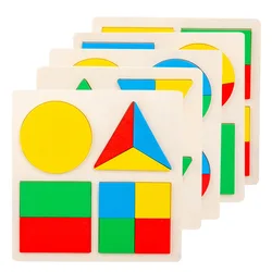 Rompecabezas educativo Montessori para bebé, puzle de madera con forma geométrica colorida, aprendizaje temprano, iluminación y cognición