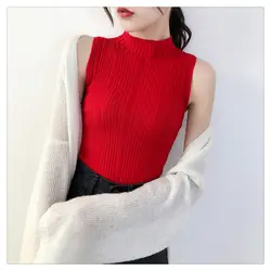 Woman TShirts Vest Women's Summer T-shirt Knitted Sleeveless Strap Vintage Top Crop Top Mujer Camisetas