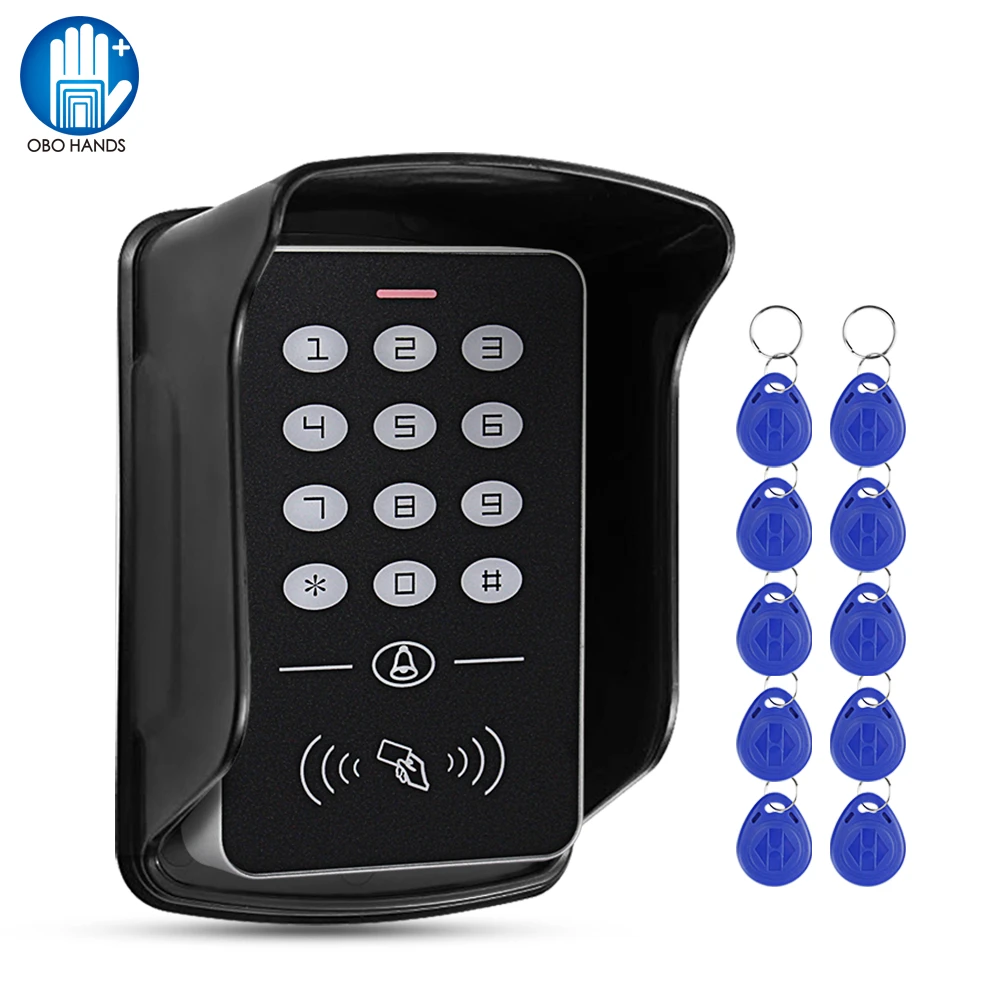 Teclado RFID independiente de 125KHz, teclado de Control de acceso, controlador de cubierta impermeable, 10 unidades, Keyfobs para sistema de